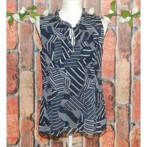 Tommy Hilfiger Ladies S Chiffon Navy Blue Sleeveless Blouse Ruffle Career Office